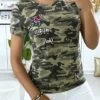 T-shirt Kaki Militaire Avec Broderie
