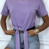 T-shirt Lila épaules Dénudé Avec Noeud à L'avant