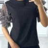T-shirt Noir Avec Manches En Tulle Taupe