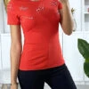 T-shirt Rouge Avec Strass Au Buste