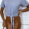 T-shirt Turquoise épaules Dénudé Avec Noeud à L'avant