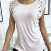 Tee Shirt Beige Avec Strass Aux épaules
