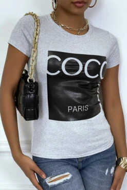 Tee-shirt Gris Avec Impression Coco