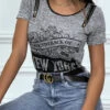 Tee Shirt Gris Imprimé Avec Fermeture Eclair
