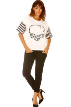 Tee-shirt Manche Rayés Et Plis Bas De Vêtement, Motif October. Femme MC 1244