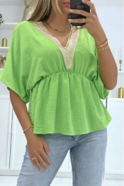 Top Anis à Détails Au Fil Dorée Style Orient élastique à La Taille