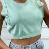 Top Debardeur Court Vert Turquoise Avec Boutons Dorée
